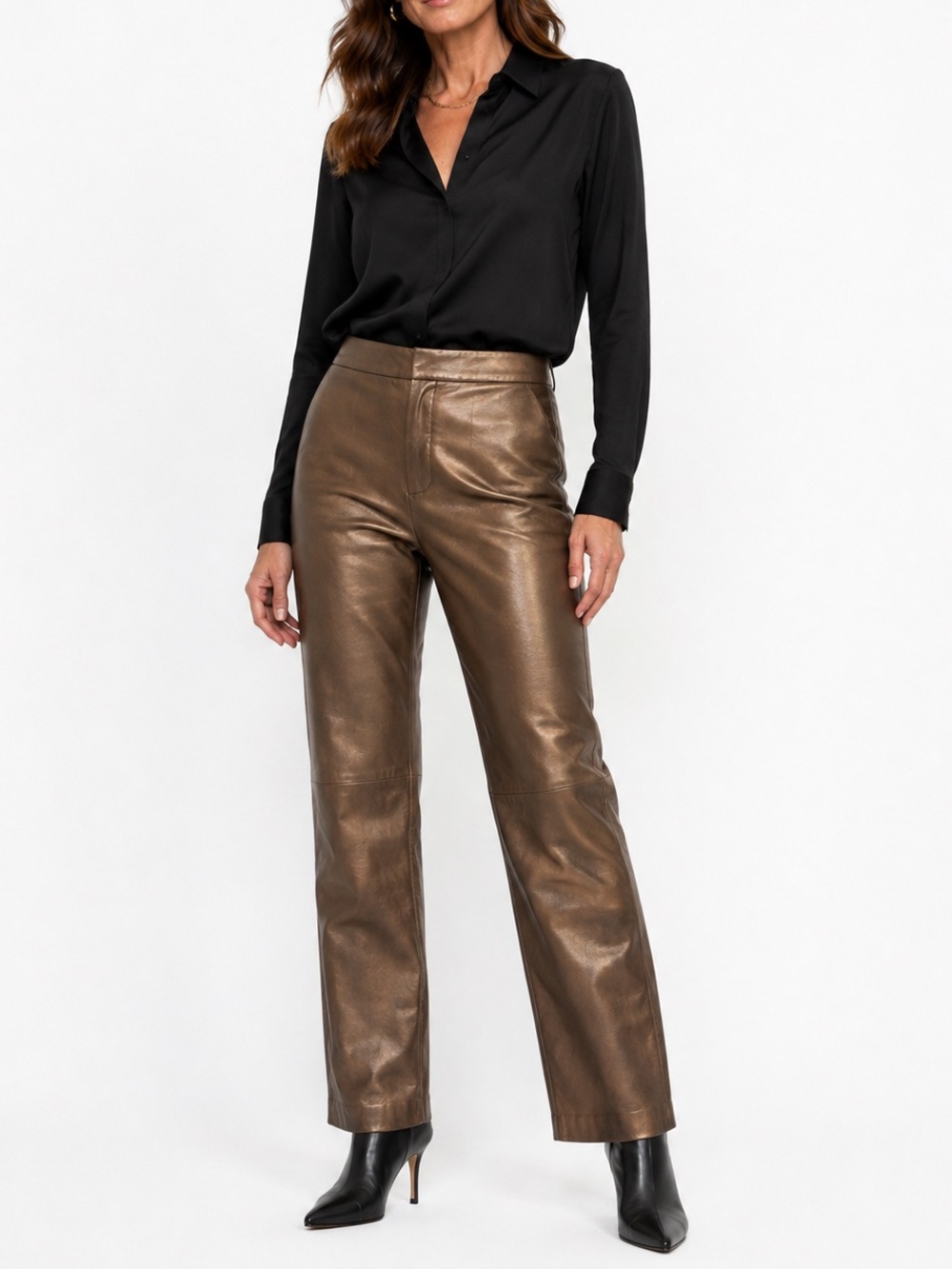 Saks Fifth Avenue Folio Metallic Bronze 100% Leather Pants Size 14